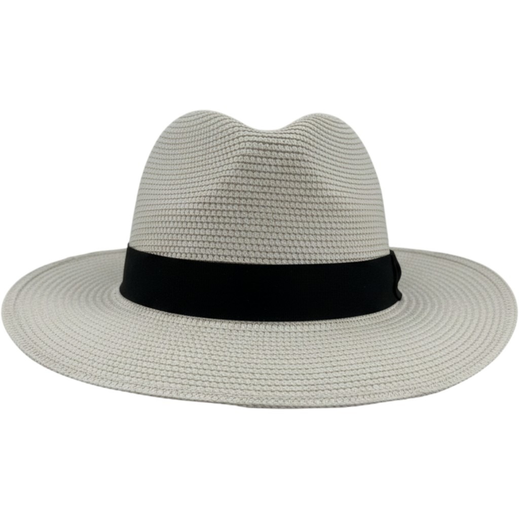 Timeless Basics Fedora Hat Women One Size White Straw Sun Hat Black Ribbon Band